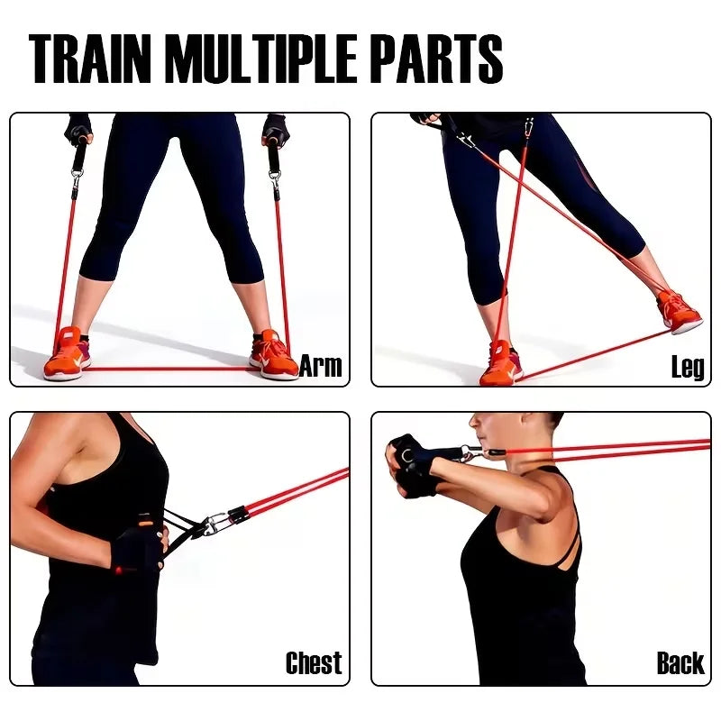 11pcs/Set Pull Rope, Resistance Bands, Portable Fitness Equipment, Ankle Strap, Chest Expander, Elastic Exercise Band