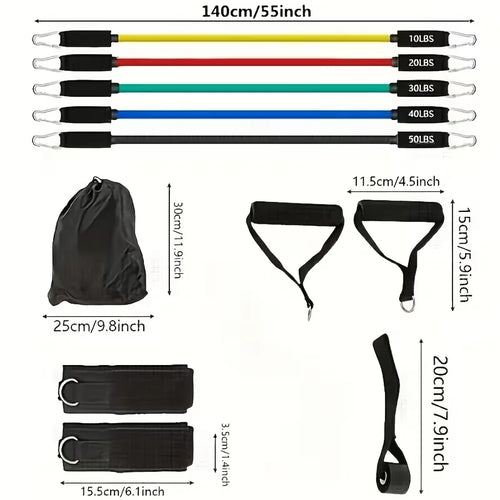 11pcs/Set Pull Rope, Resistance Bands, Portable Fitness Equipment, Ankle Strap, Chest Expander, Elastic Exercise Band